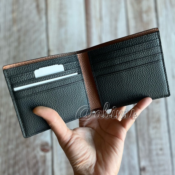 NWT Coach Black Leather Double Billfold - Picture 2 of 4